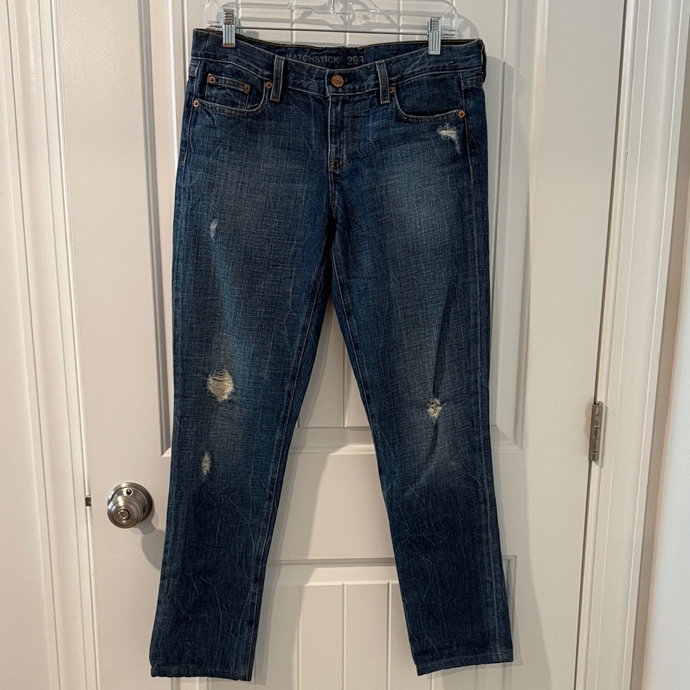 J. Crew Dark Blue Distressed Skinny Jeans